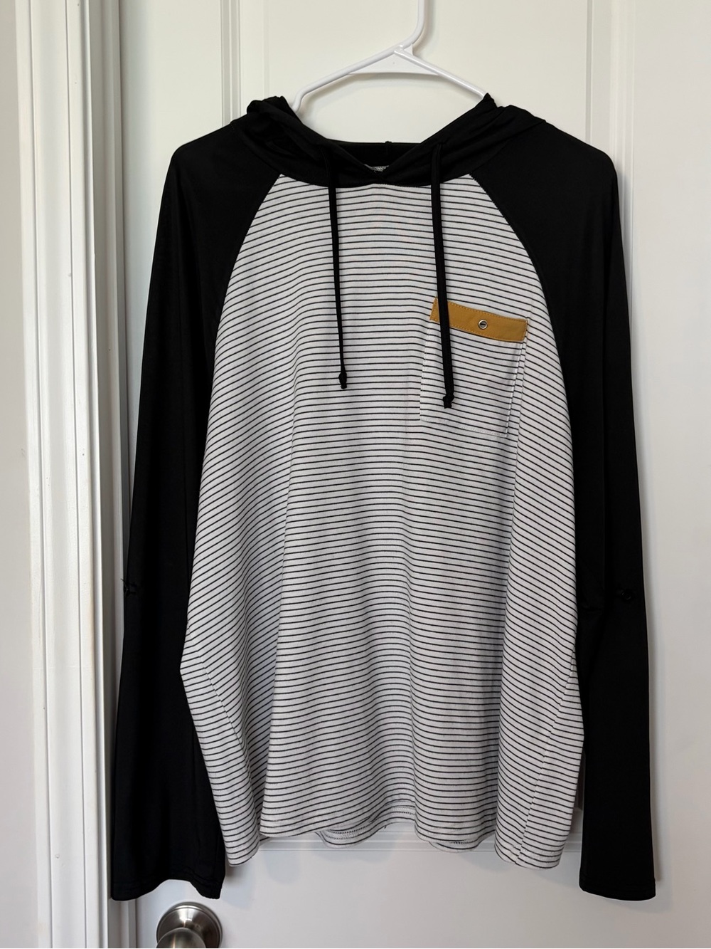 Emery Rose-striped Hooded Long Sleeve Top with Contrast Sleeves
Size 2XL